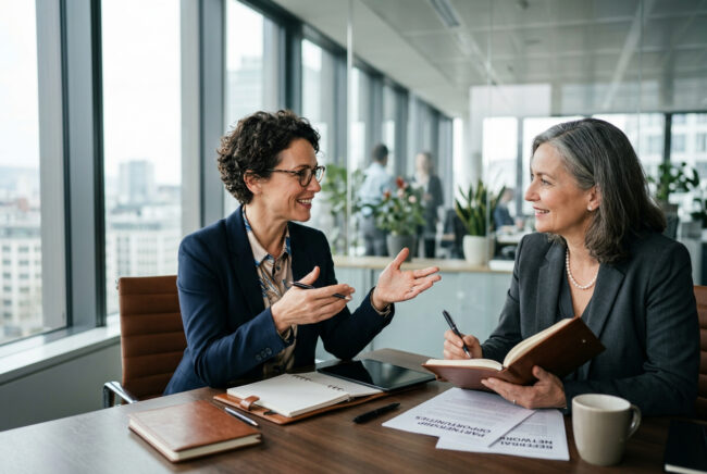 image-Affiliate-Program-Benefits-for=Business-Growth Business professionals discussing affiliate program benefits and client referral opportunities